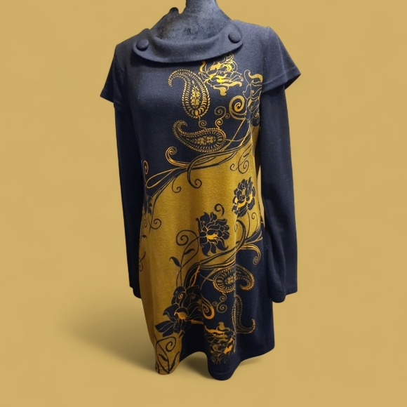Dress M/L Paisley L/S Black And Yellow Gold RN#82312 - Picture 7 of 12